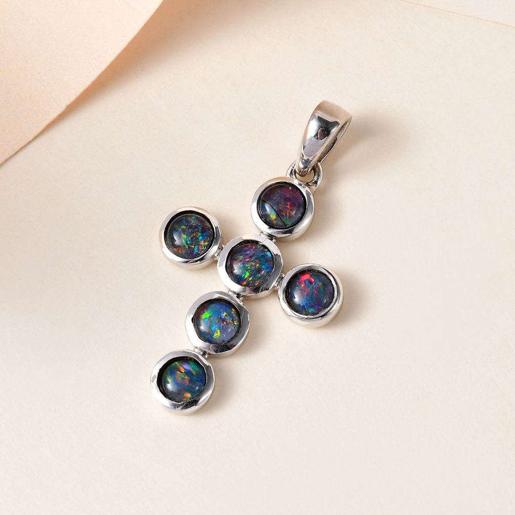Boulder Opal Triplett Kreuz-Anhänger, 925 Silber platiniert ca. 1.40 ct