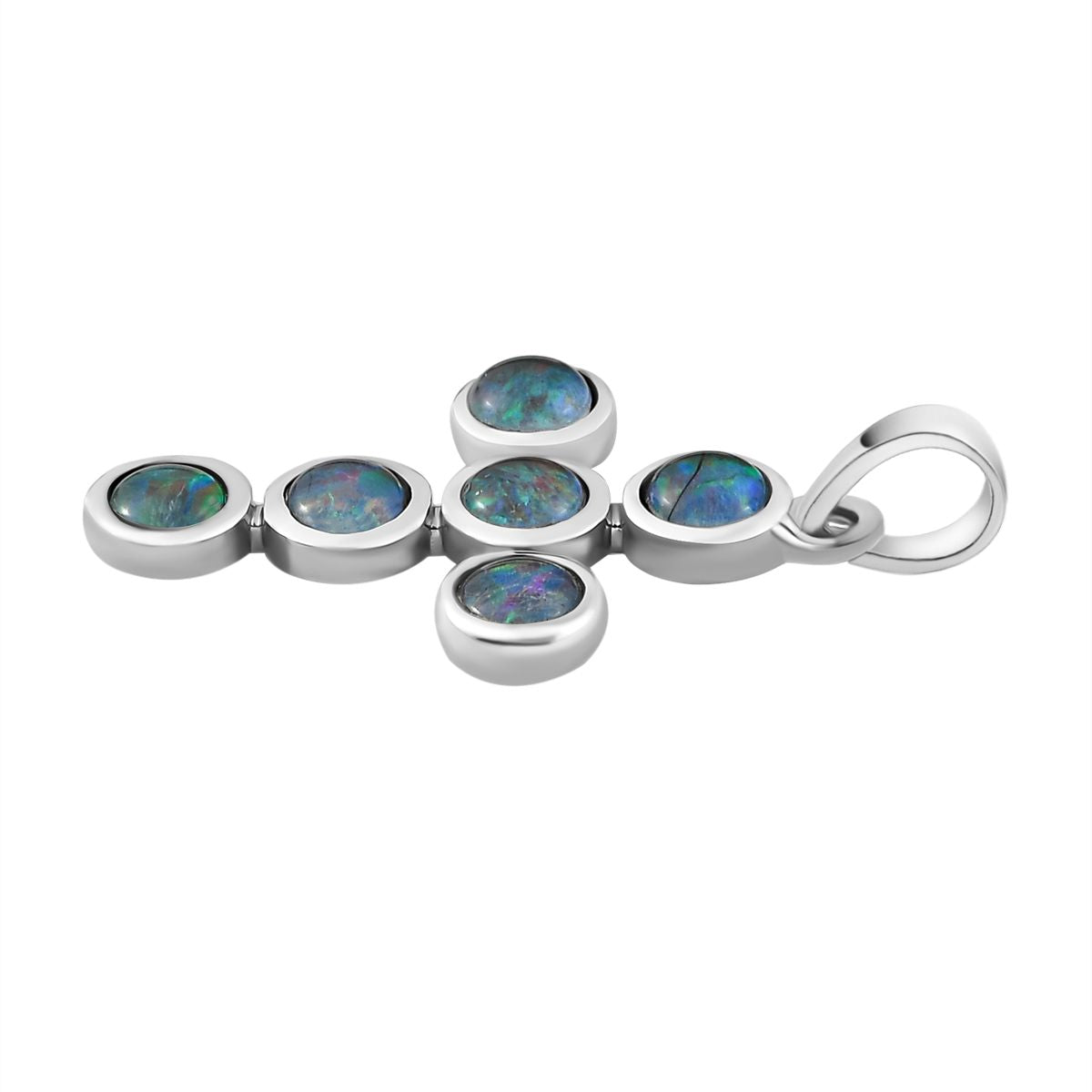 Boulder Opal Triplett Kreuz-Anhänger, 925 Silber platiniert ca. 1.40 ct