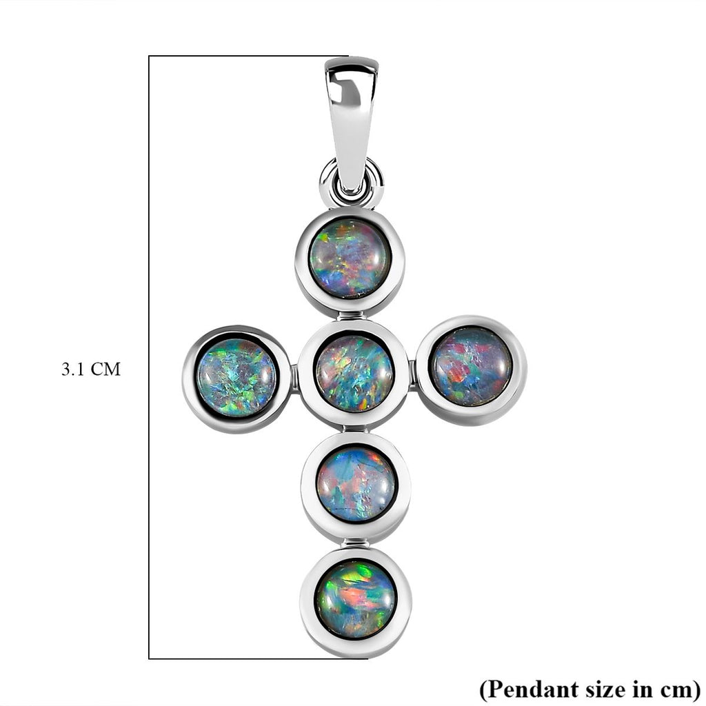 Boulder Opal Triplett Kreuz-Anhänger, 925 Silber platiniert ca. 1.40 ct