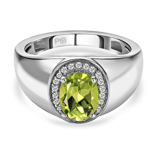 Peridot und weißer Zirkon-Ring, Messing platiniert (Größe 21.00) ca. 1,40 ct