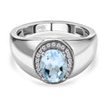 Himmelblauer Topas und weißer Zirkon-Ring, reines Messing platiniert (Größe 16.00) ca. 1,63 ct