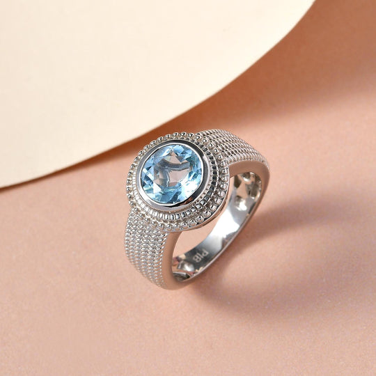 Himmelblauer Topas-Ring, reines Messing platiniert ca. 2,32 ct