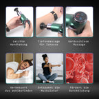 Mini-Muskel-Massage-Pistole mit 4 Massageköpfen, 32 Stärken, perfekt zum Mitnehmen, grün