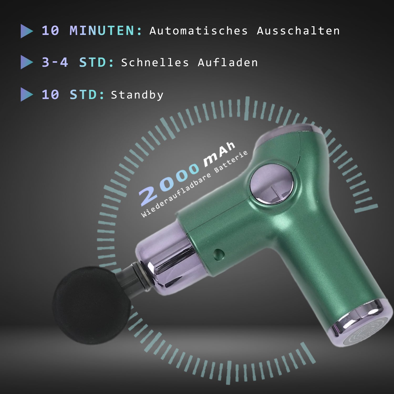 Mini-Muskel-Massage-Pistole mit 4 Massageköpfen, 32 Stärken, perfekt zum Mitnehmen, grün