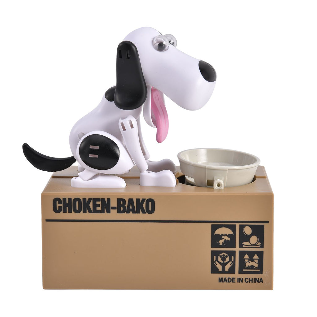 Münzstehlende Hunde-Spardose, 2x AA Batterien (nicht inkl.), 16.3x9x17 cm, Weiß
