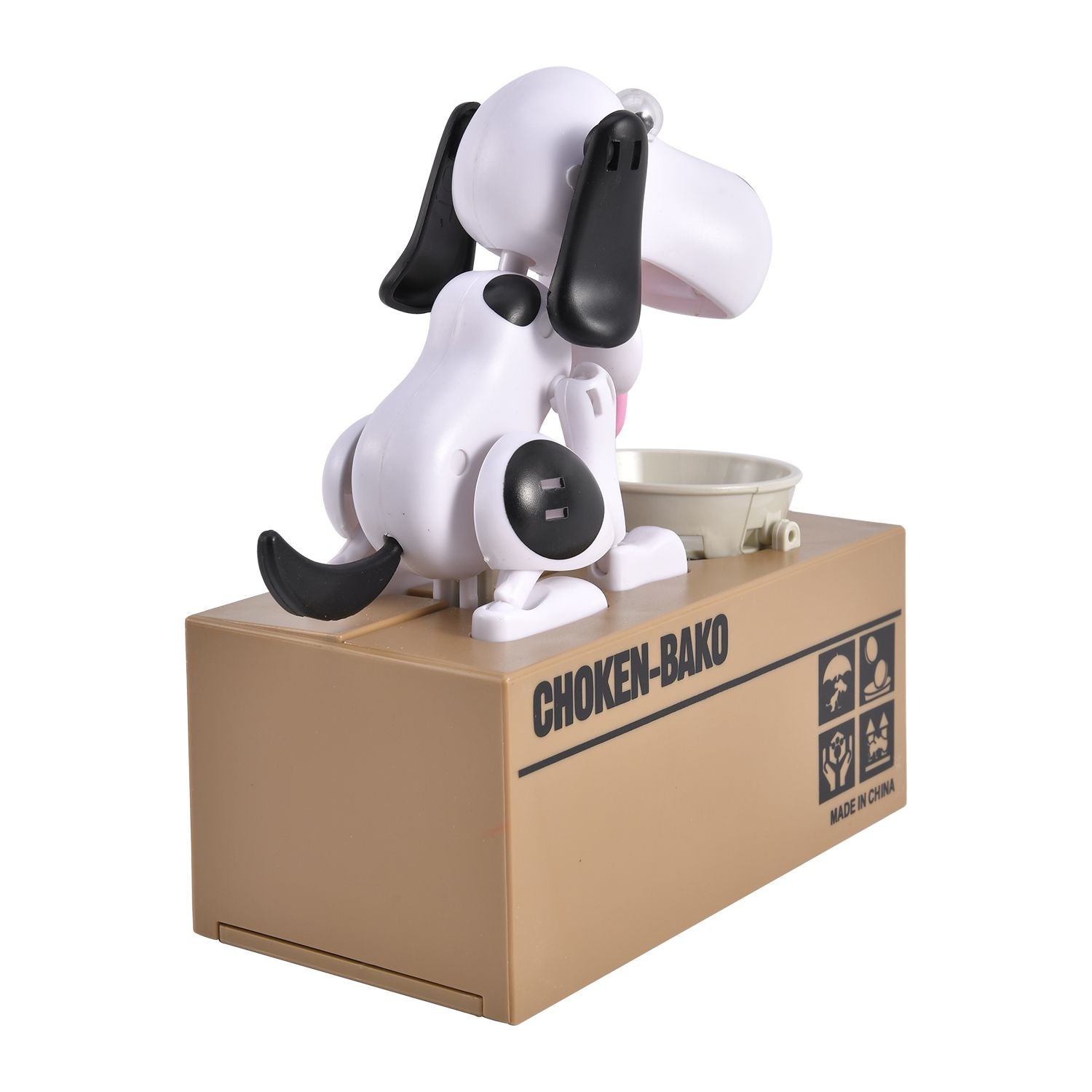 Münzstehlende Hunde-Spardose, 2x AA Batterien (nicht inkl.), 16.3x9x17 cm, Weiß