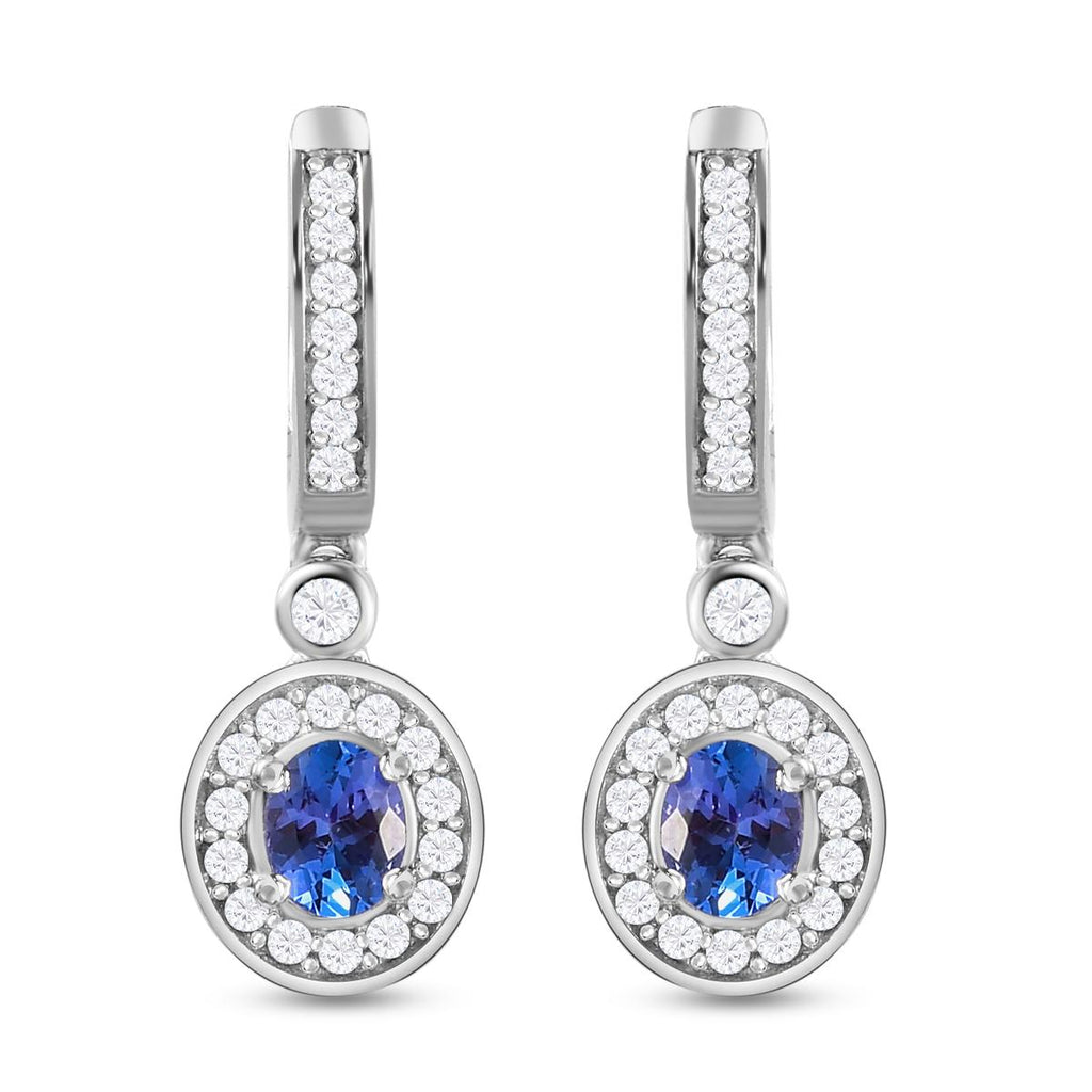 AAA Tansanit und weiße Zirkon-Ohrringe, 925 Silber platiniert ca. 1.27 ct