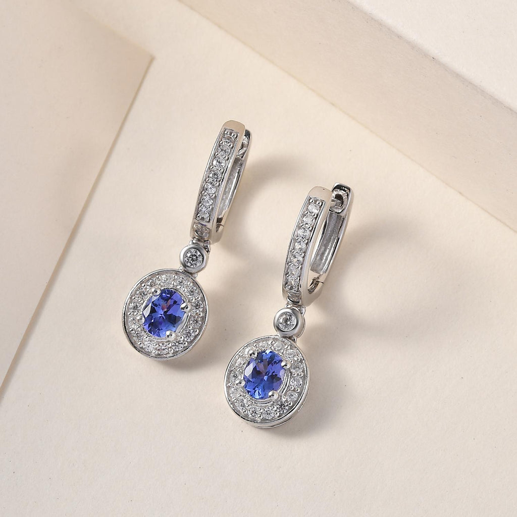 AAA Tansanit und weiße Zirkon-Ohrringe, 925 Silber platiniert ca. 1.27 ct