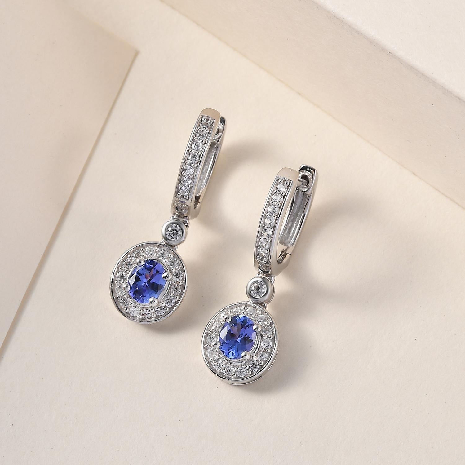 AAA Tansanit und weiße Zirkon-Ohrringe, 925 Silber platiniert ca. 1.27 ct