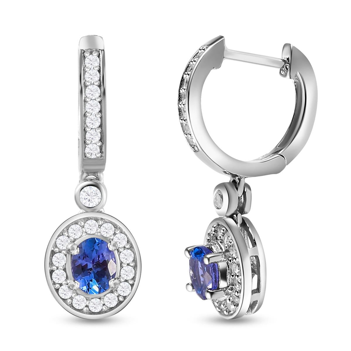AAA Tansanit und weiße Zirkon-Ohrringe, 925 Silber platiniert ca. 1.27 ct