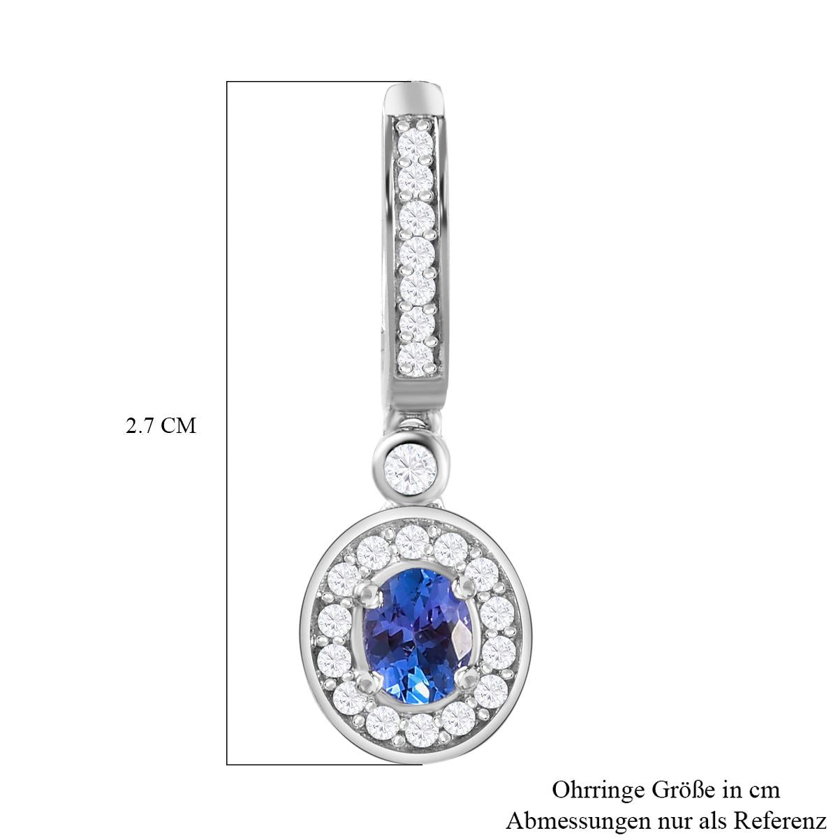 AAA Tansanit und weiße Zirkon-Ohrringe, 925 Silber platiniert ca. 1.27 ct