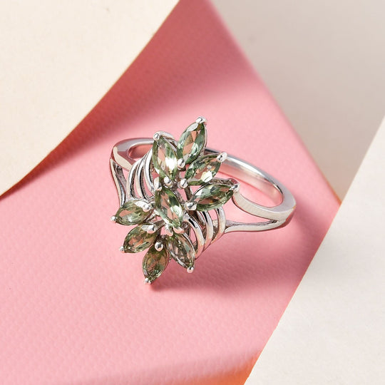 Natürlicher, grüner Apatit-Ring, 925 Silber platiniert ca. 1.40 ct