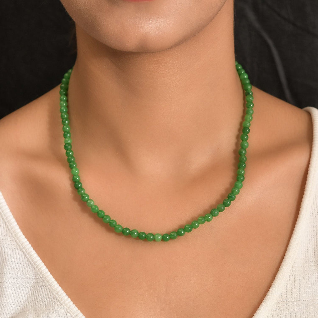 CLOSE OUT DEAL Grüne Jade Halskette, ca. 50 cm, 925 Silber rhodiniert ca. 110,00 ct