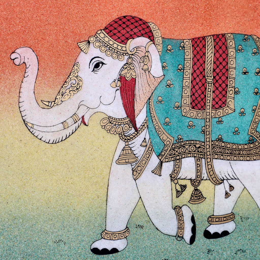 Handgefertigte Edelstein Elefant-Malerei 36x30cm, Elefant