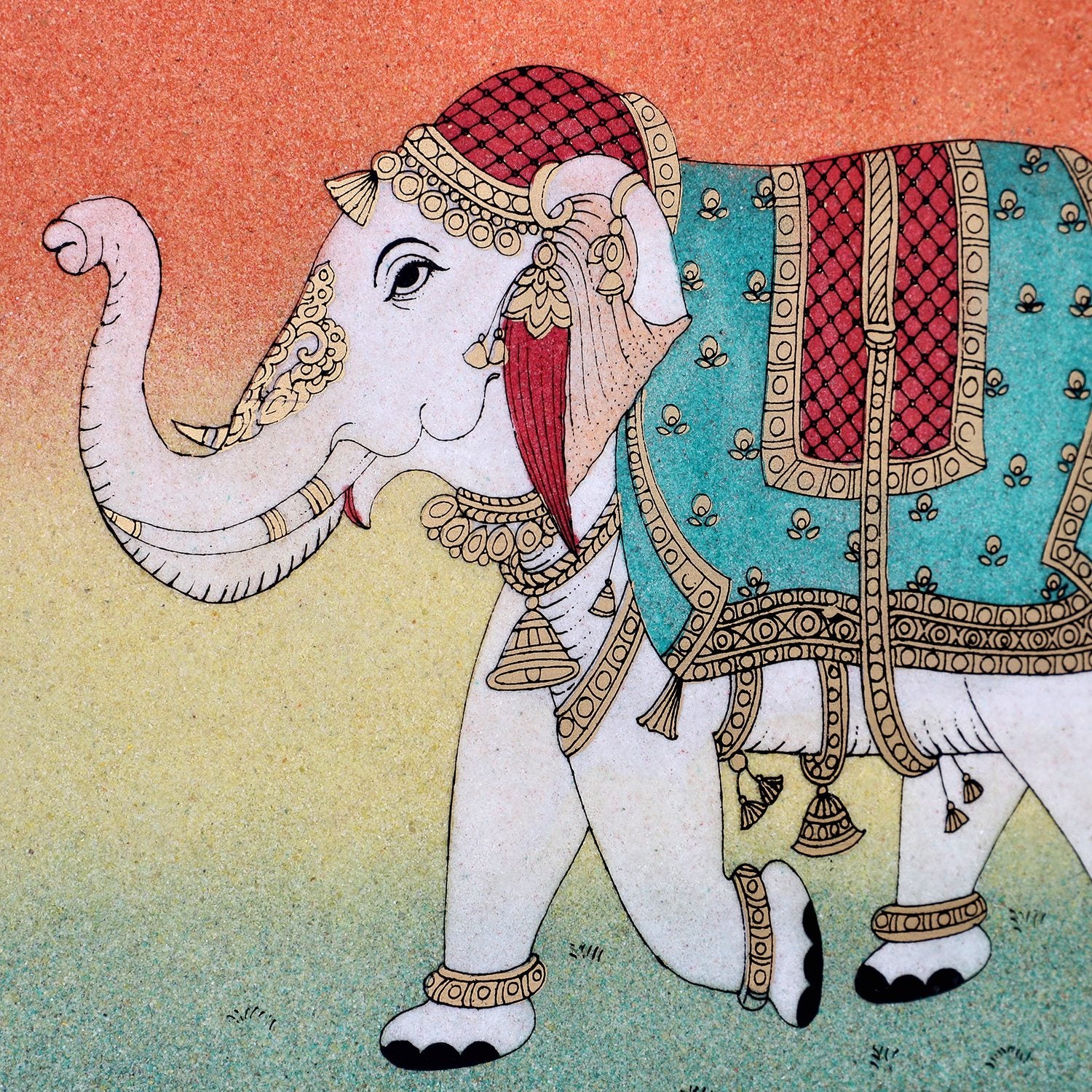Handgefertigte Edelstein Elefant-Malerei 36x30cm, Elefant