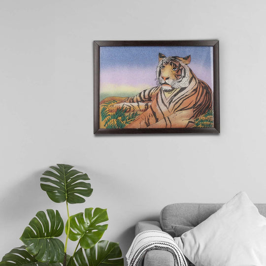 Handgefertigte Edelstein Tiger-Malerei 32x24cm, Tiger