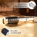 Handgefertigtes, voll funktionsfähiges Teleskop mit Ledergriff und hölzerner Geschenk-Box, 15.2x3cm, Silber