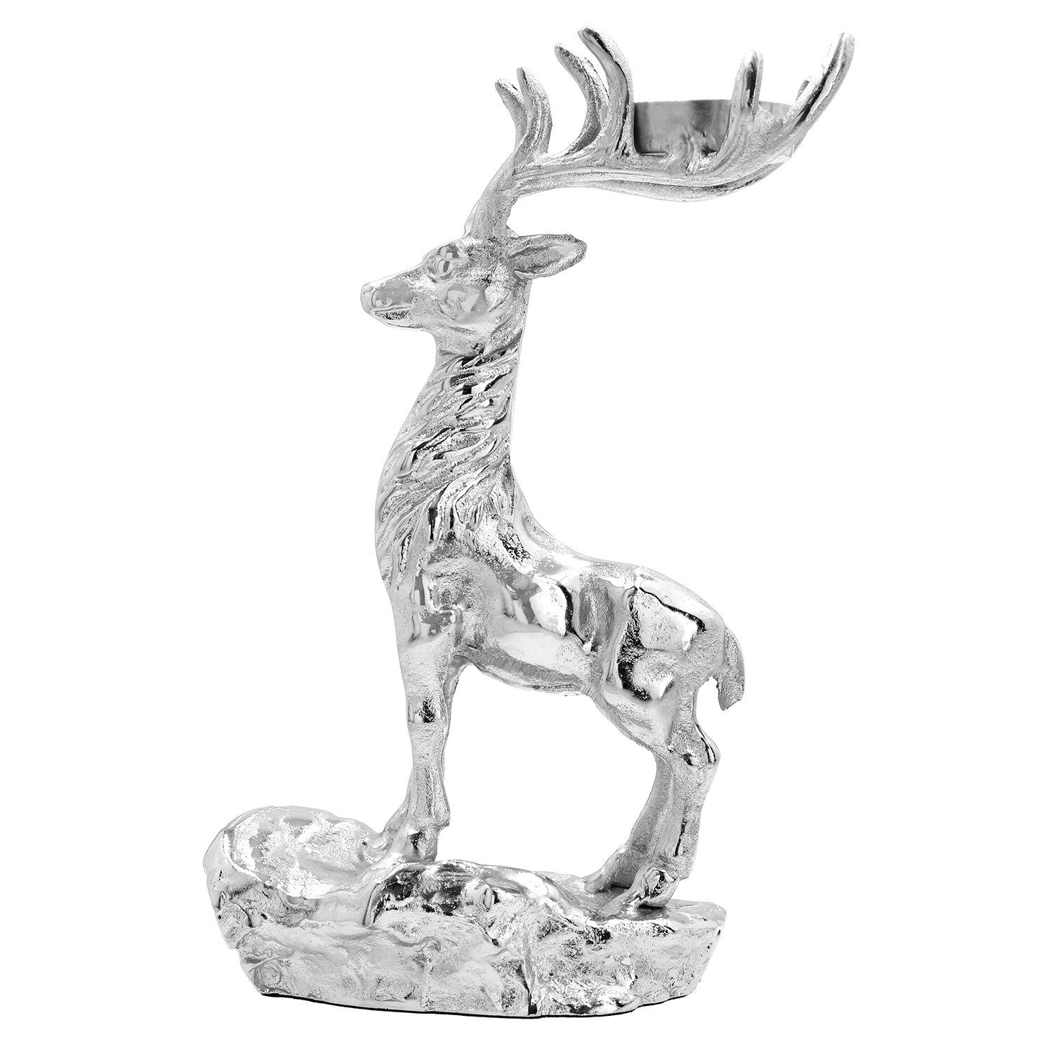 Rentier auf Felsen Figur Teelichthalter, 17x7.5x30.5cm, silber