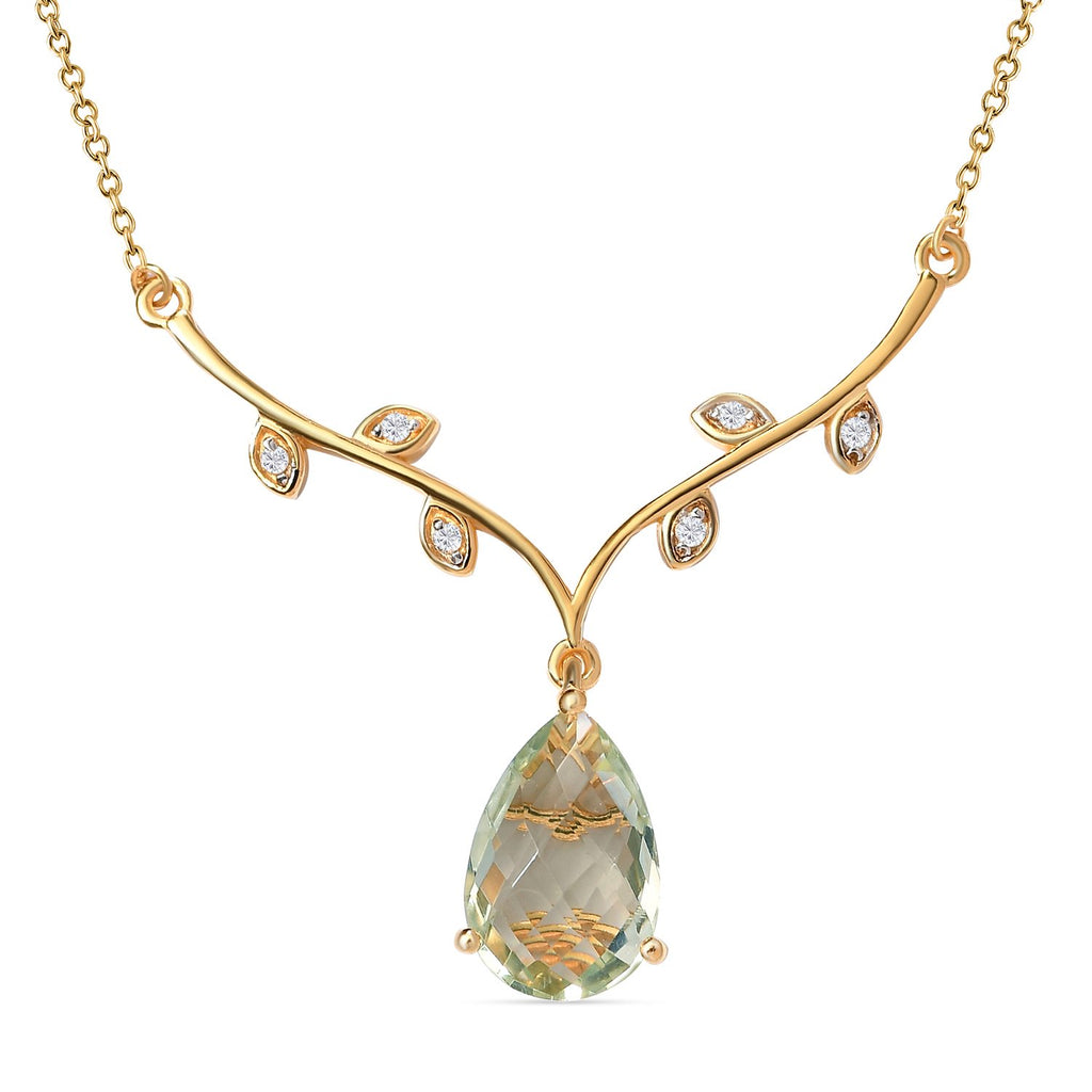 Prasiolith und weißes Zirkon Collier, ca. 45 cm, 925 Silber vergoldet ca. 4,88 ct
