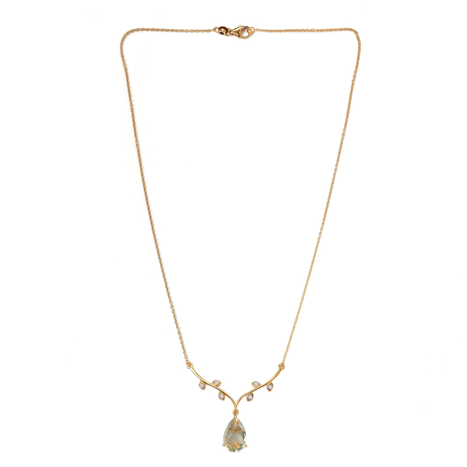 Prasiolith und weißes Zirkon Collier, ca. 45 cm, 925 Silber vergoldet ca. 4,88 ct