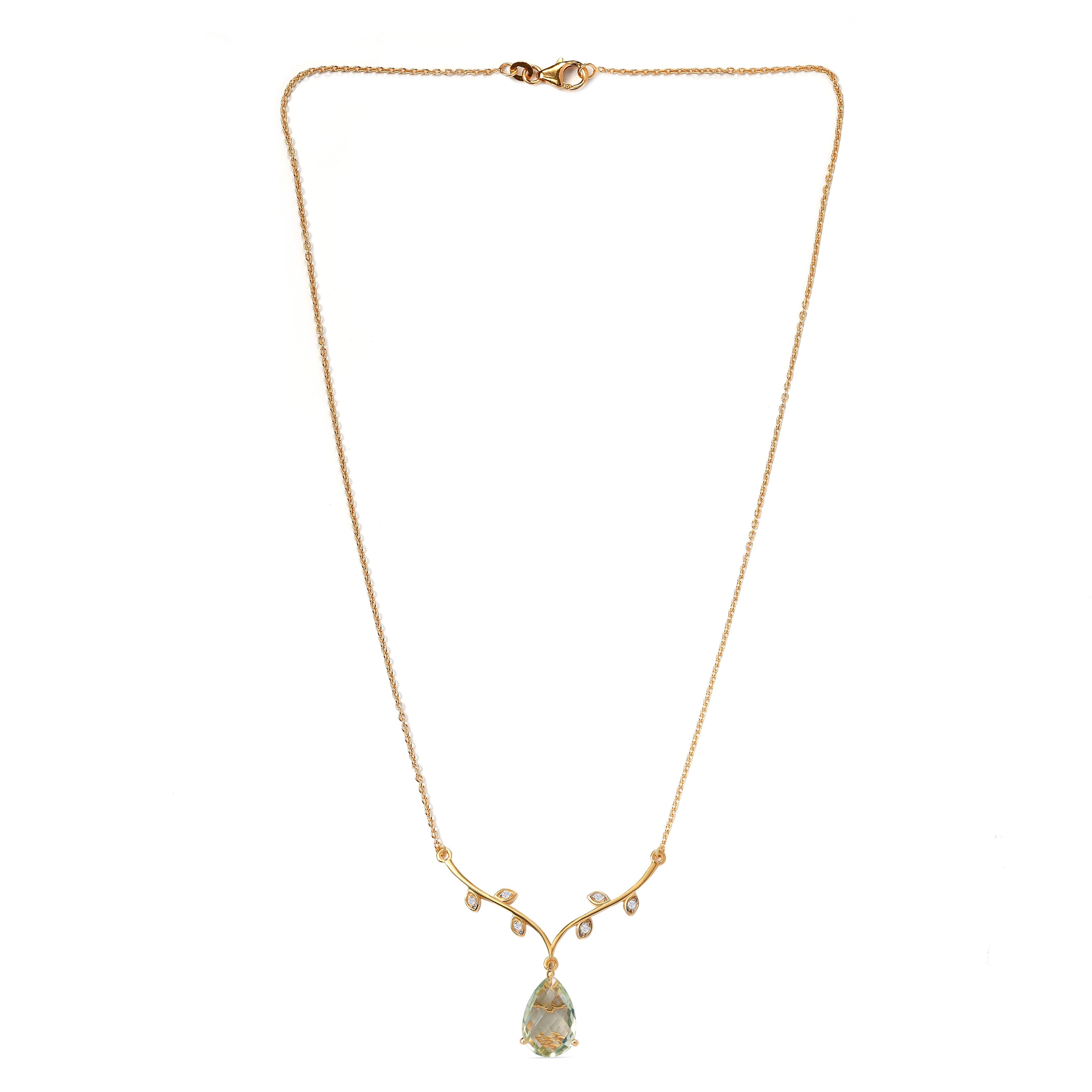 Prasiolith und weißes Zirkon Collier, ca. 45 cm, 925 Silber vergoldet ca. 4,88 ct