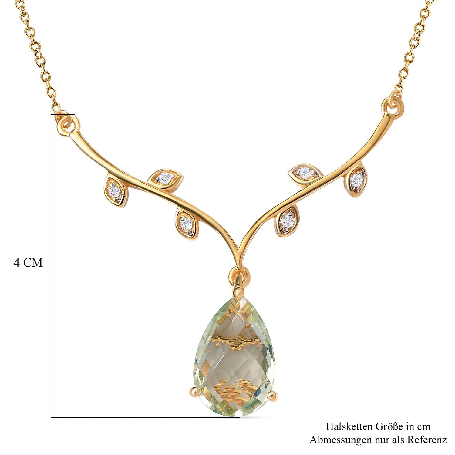 Prasiolith und weißes Zirkon Collier, ca. 45 cm, 925 Silber vergoldet ca. 4,88 ct
