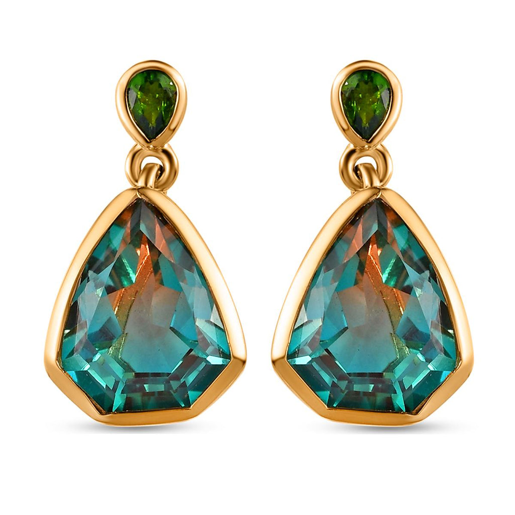 Aqua Terra Costa Quarz Triplett und natürliche Chromdiopsid-Ohrringe, 925 Silber vergoldet ca. 9,18 ct