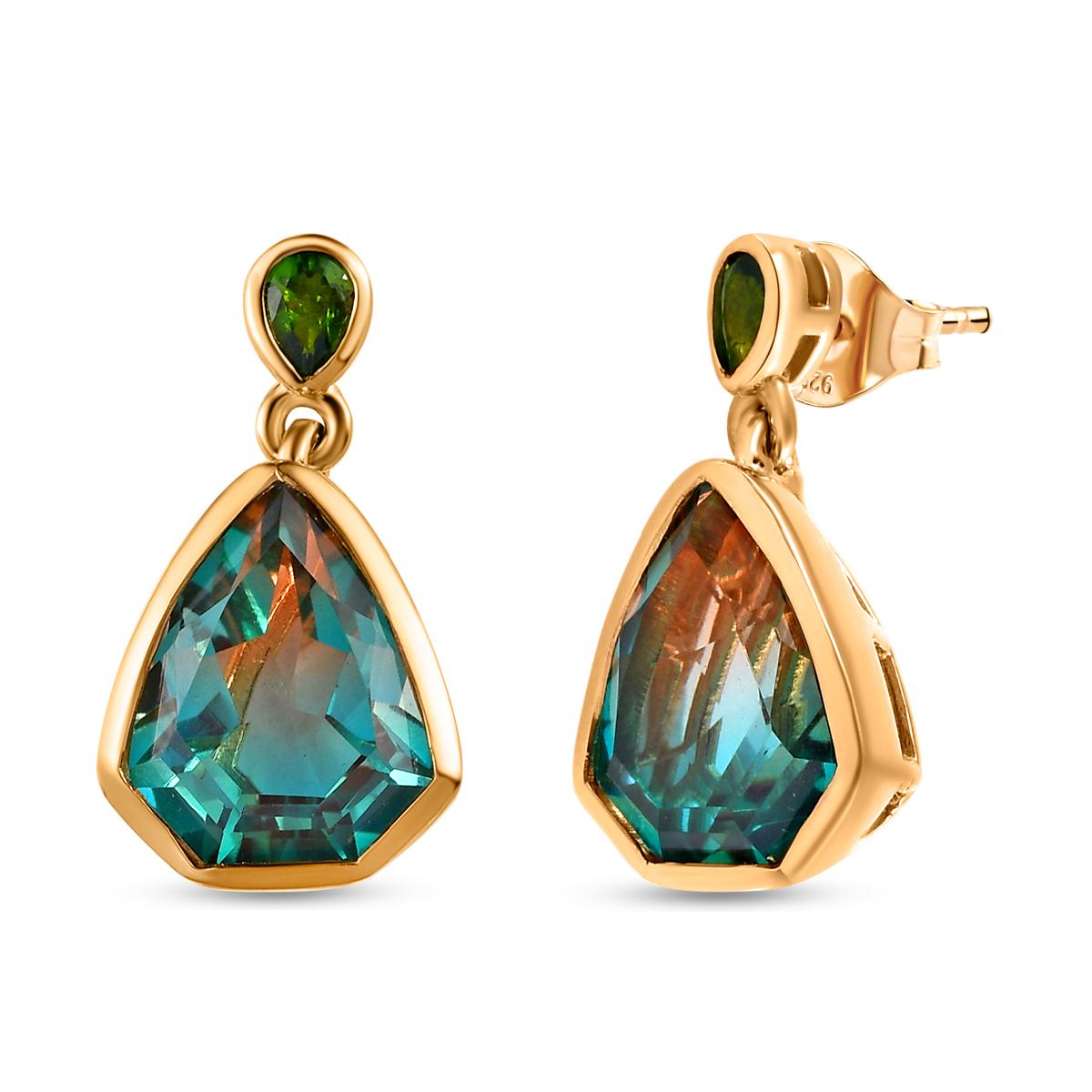 Aqua Terra Costa Quarz Triplett und natürliche Chromdiopsid-Ohrringe, 925 Silber vergoldet ca. 9,18 ct