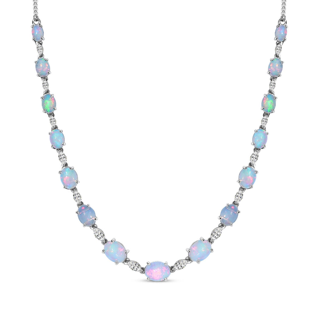 Natürliche, äthiopische Welo Opal Halskette, ca. 45 cm, 925 Silber platiniert ca. 14,25 ct