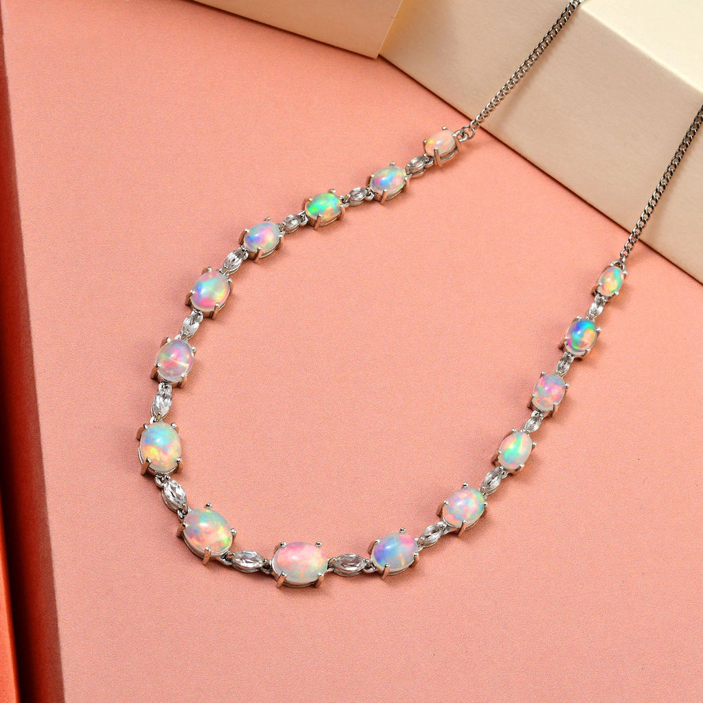 Natürliche, äthiopische Welo Opal Halskette, ca. 45 cm, 925 Silber platiniert ca. 14,25 ct