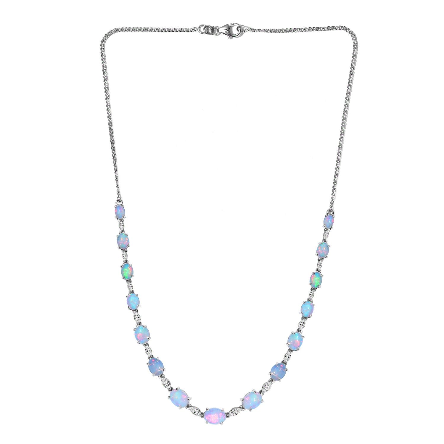 Natürliche, äthiopische Welo Opal Halskette, ca. 45 cm, 925 Silber platiniert ca. 14,25 ct