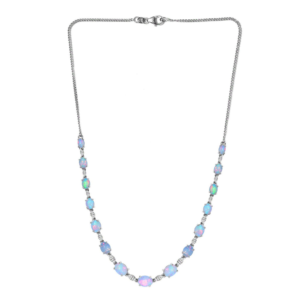 Natürliche, äthiopische Welo Opal Halskette, ca. 45 cm, 925 Silber platiniert ca. 14,25 ct