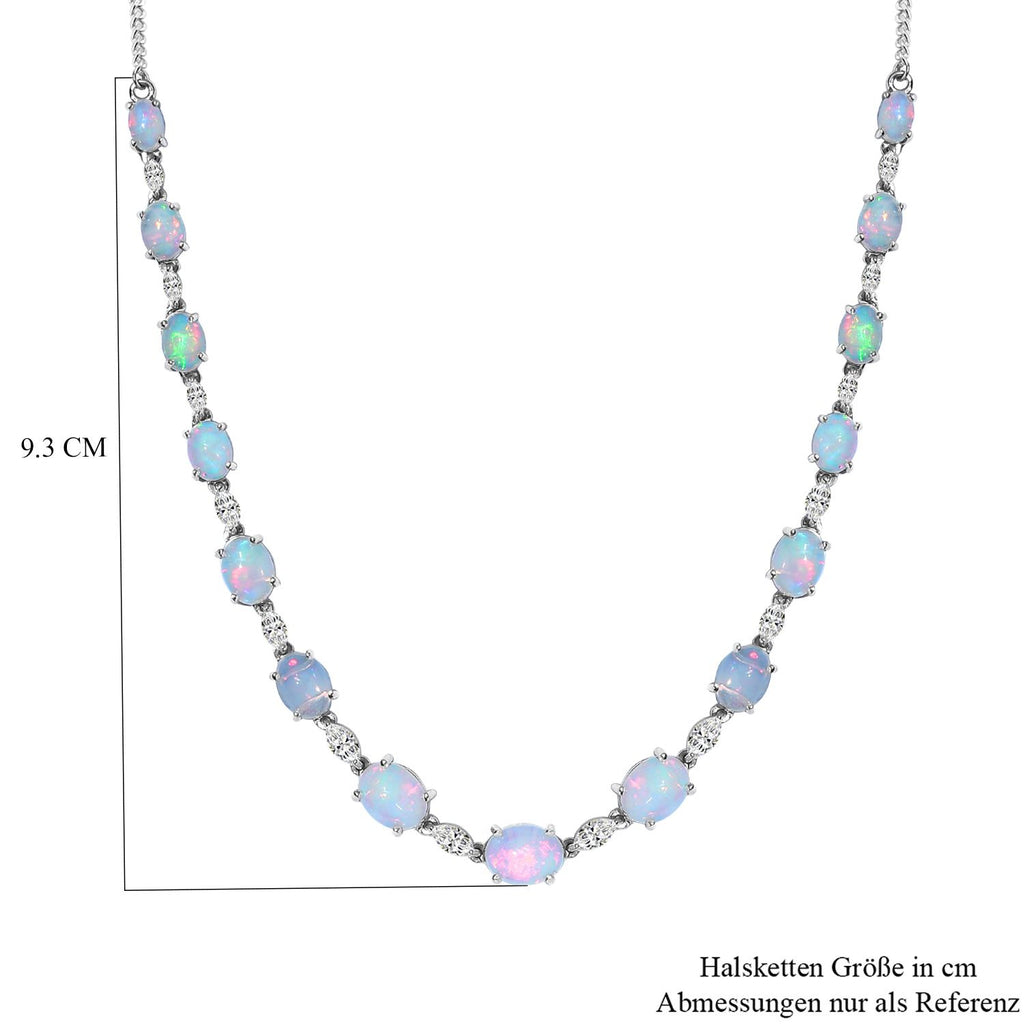 Natürliche, äthiopische Welo Opal Halskette, ca. 45 cm, 925 Silber platiniert ca. 14,25 ct