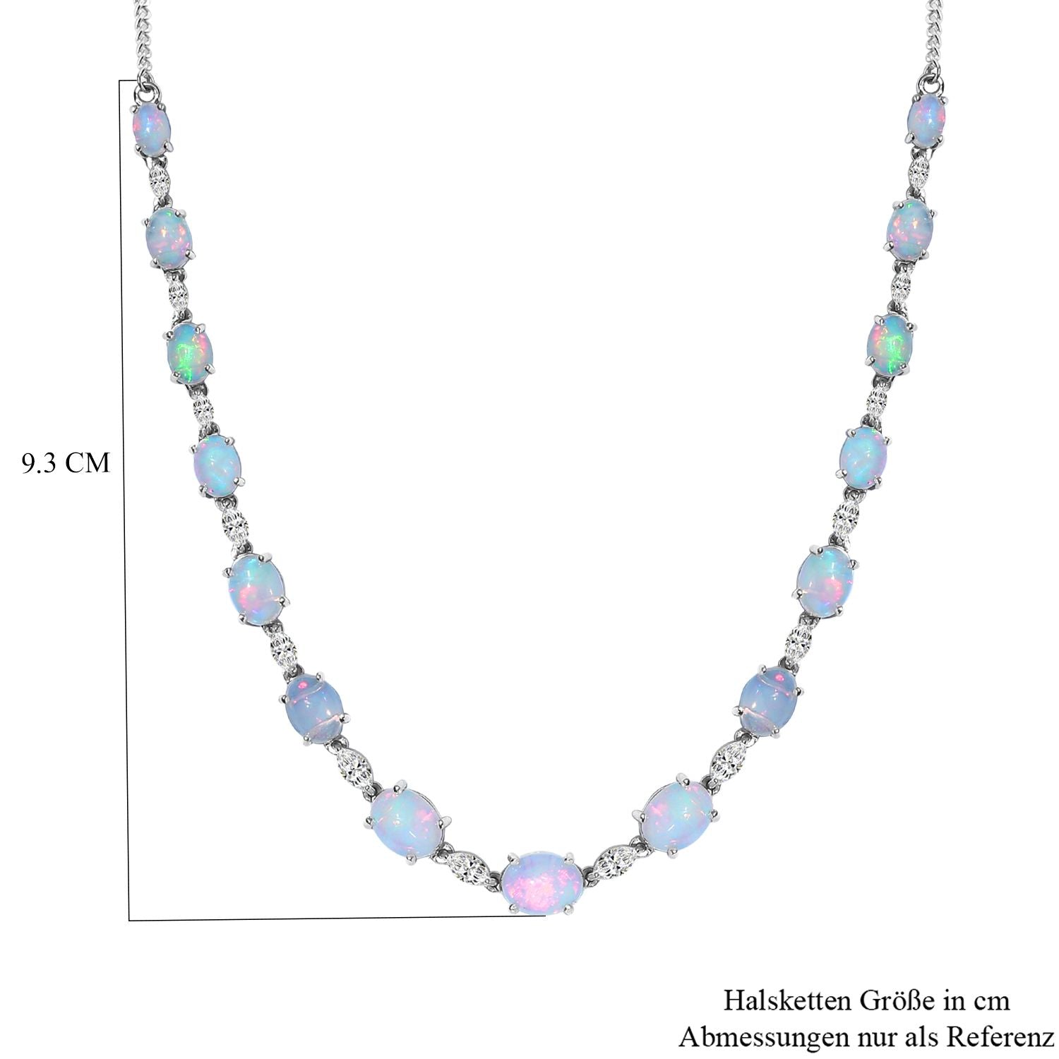 Natürliche, äthiopische Welo Opal Halskette, ca. 45 cm, 925 Silber platiniert ca. 14,25 ct
