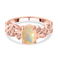 Natürlicher, äthiopischer Welo Opal und natürlicher, ungeschliffener rosa Diamant Ring, 925 Silber Roségold Vermeil (Größe 17.00) ca. 1.44 ct