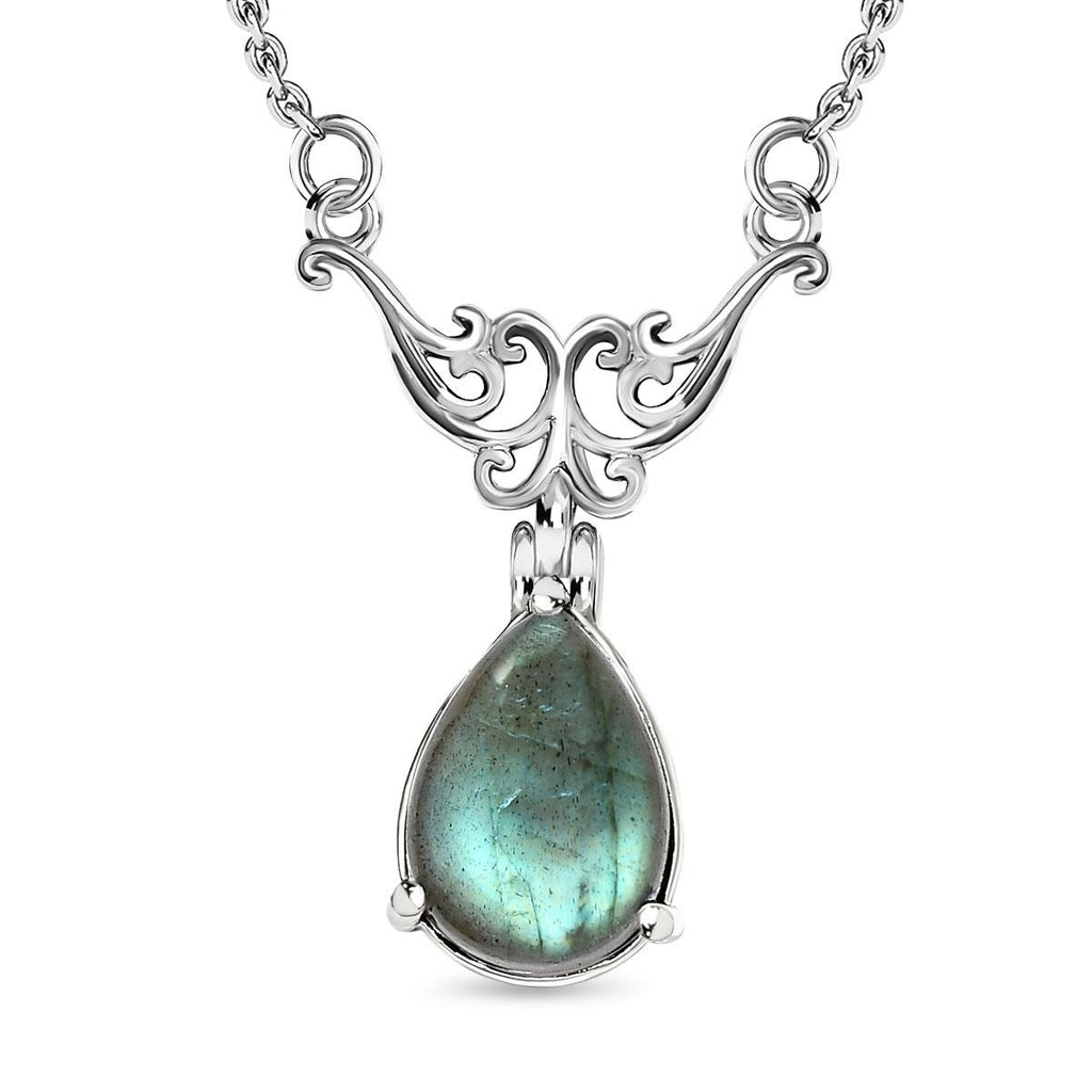 Labradorit Collier, ca. 45 cm, Edelstahl ca. 6,15 ct