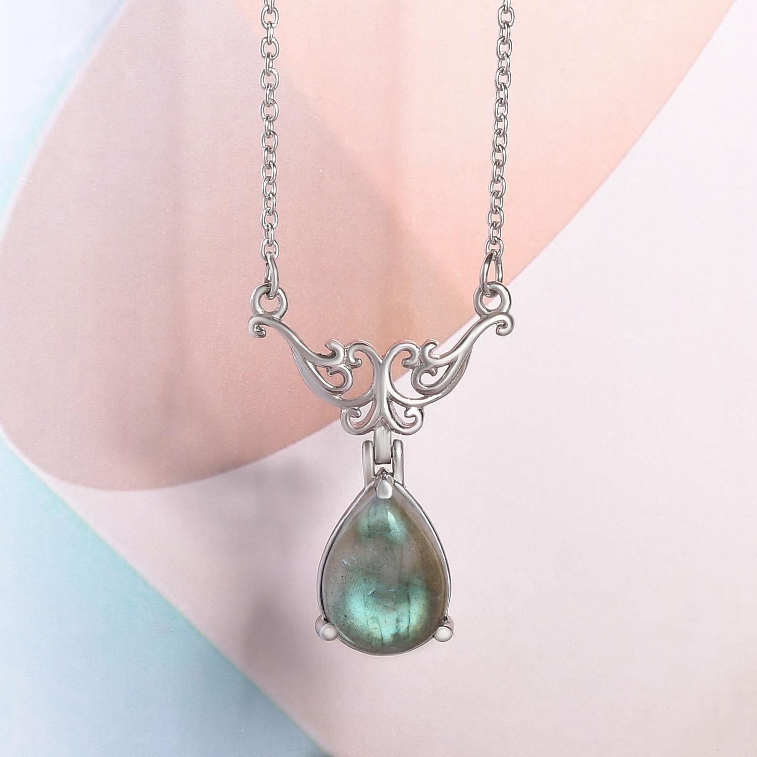 Labradorit Collier, ca. 45 cm, Edelstahl ca. 6,15 ct