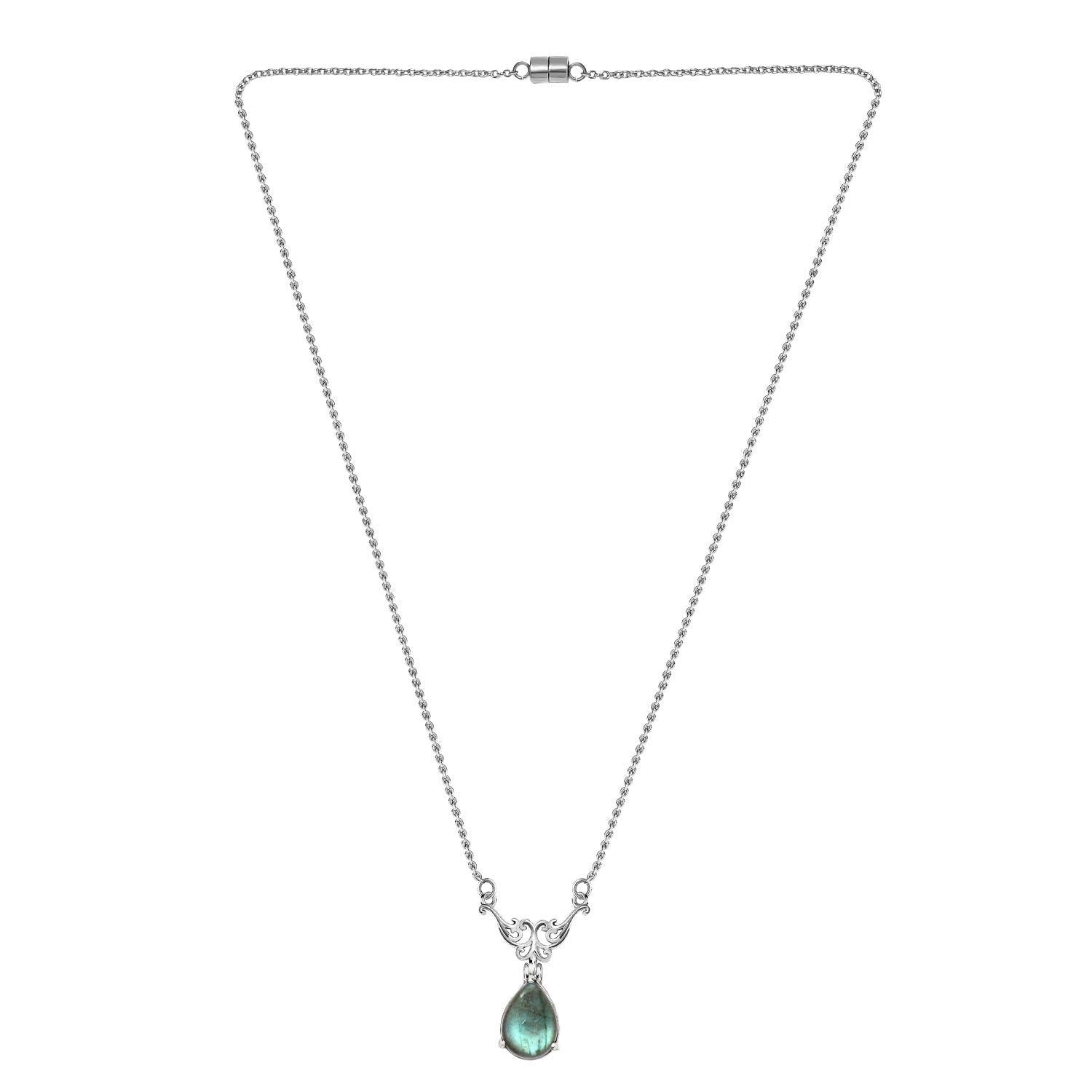 Labradorit Collier, ca. 45 cm, Edelstahl ca. 6,15 ct