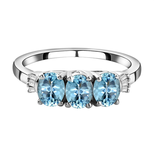 Santamaria Aquamarin und weißer Diamant Ring, 925 Silber platiniert (Größe 21.00) ca. 0,97 ct