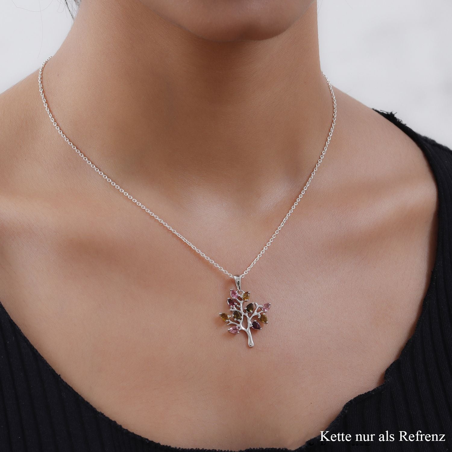 Natürlicher Mehrfach-Turmalin Anhänger, 925 Silber platiniert ca. 1,41 ct