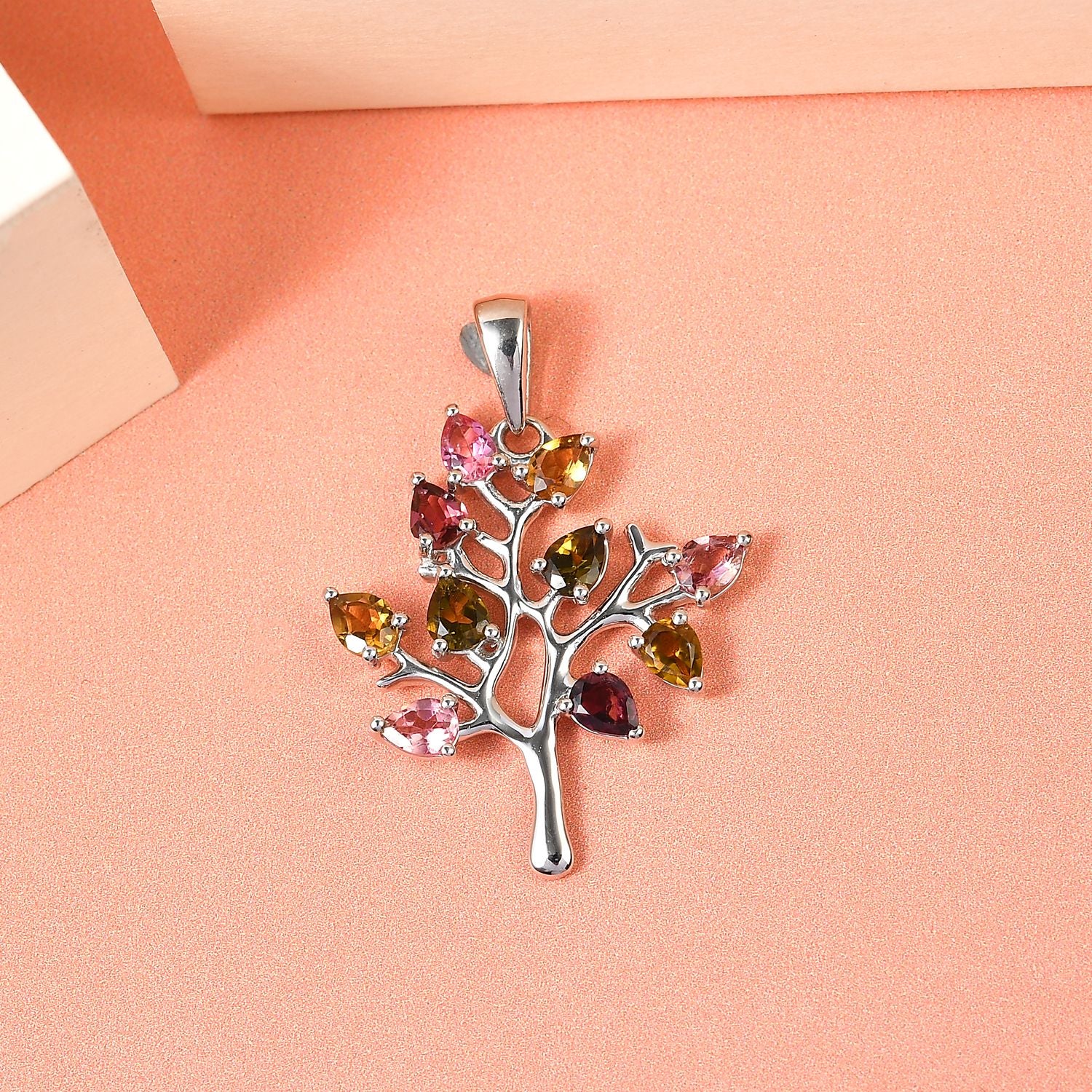 Natürlicher Mehrfach-Turmalin Anhänger, 925 Silber platiniert ca. 1,41 ct