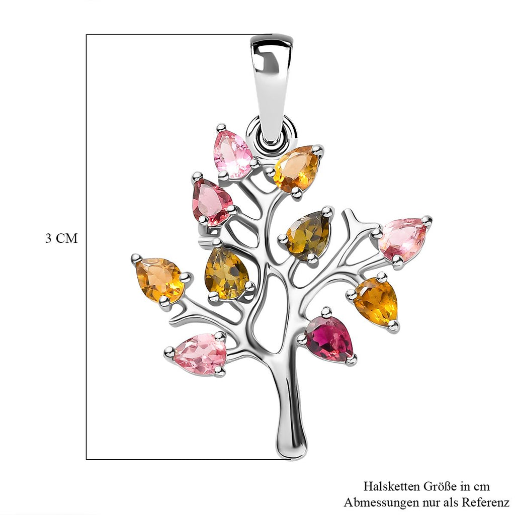 Natürlicher Mehrfach-Turmalin Anhänger, 925 Silber platiniert ca. 1,41 ct