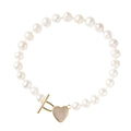 Perlmutt und weißes Süßwasserperlen-Armband, 20 cm, Messing
