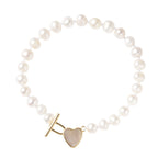 Perlmutt und weißes Süßwasserperlen-Armband, 20 cm, Messing