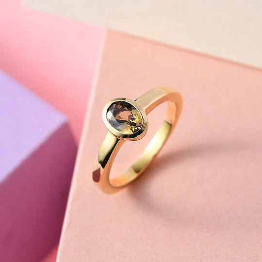 AA Natürlicher goldener Tansanit-Ring, 925 Silber Gelbgold Vermeil (Größe 19.00) ca. 0.75 ct