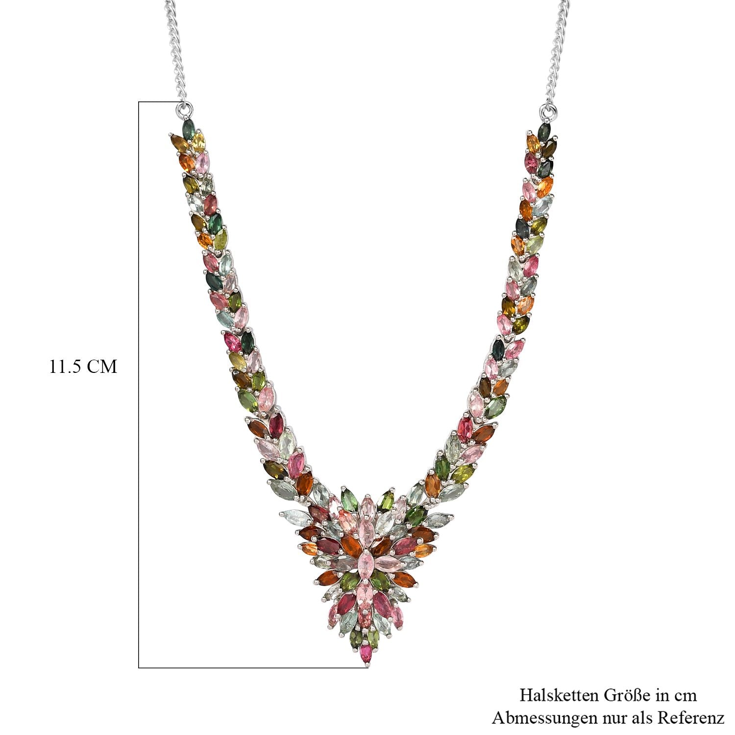 Natürliches mehrfarbiges Turmalin Collier, ca. 45 cm, 925 Silber platiniert, ca. 11.67 ct