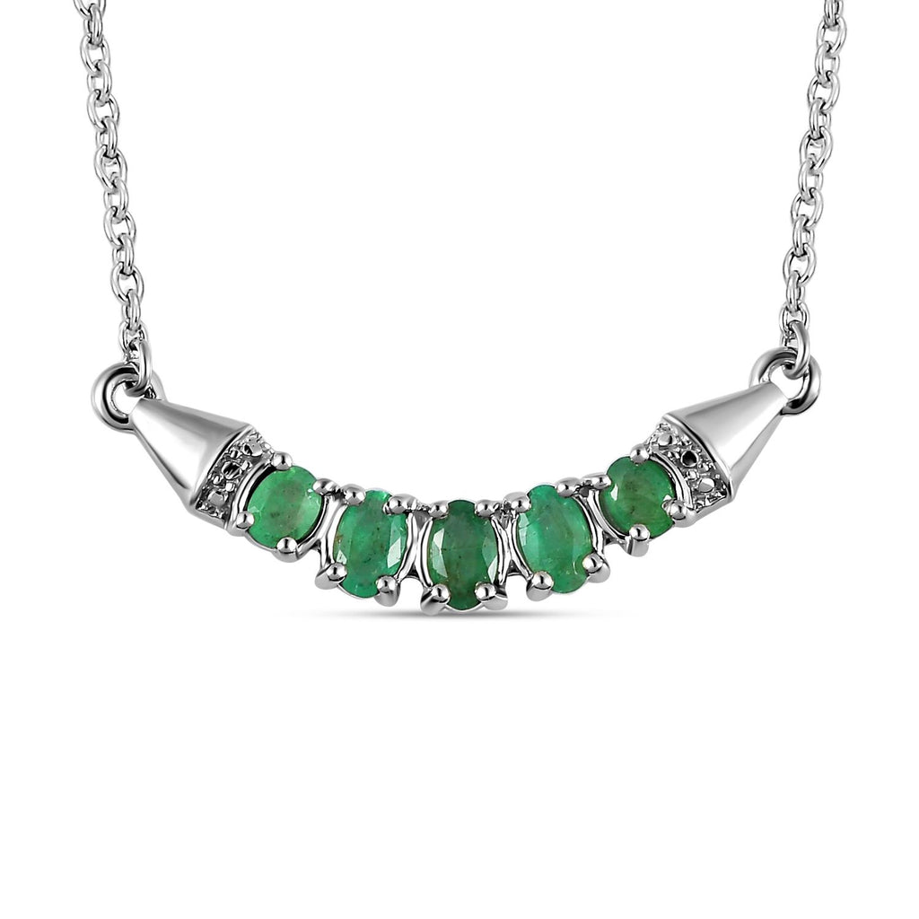 Kagem sambische Smaragd Halskette, ca. 45 cm, 925 Silber platiniert ca. 0.90 ct