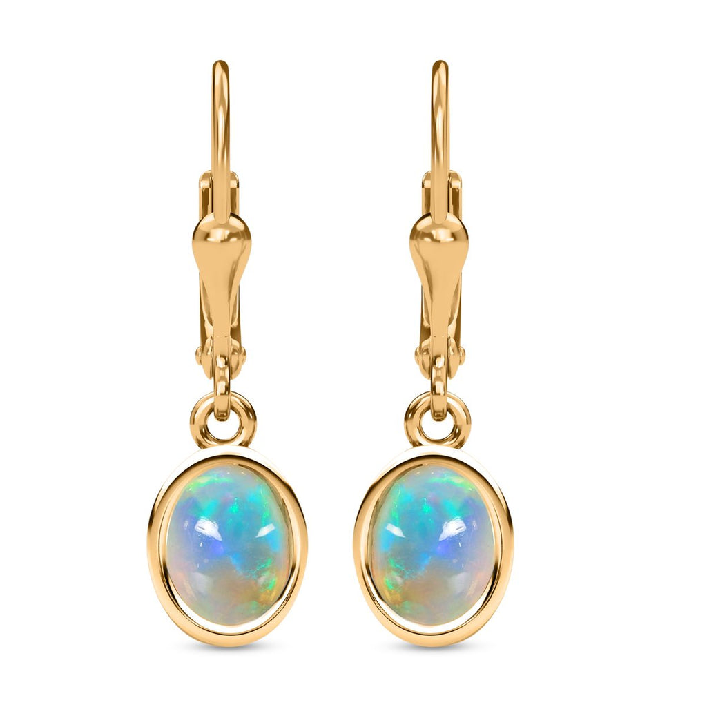 Natürliche, äthiopische Welo Opal Ohrringe, 925 Silber vergoldet ca. 1.58 ct