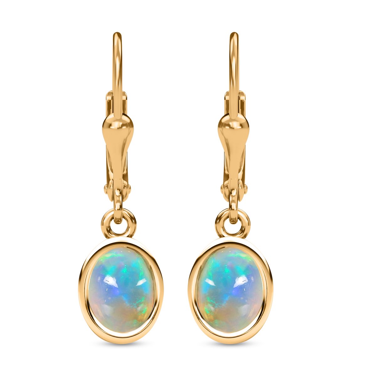 Natürliche, äthiopische Welo Opal Ohrringe, 925 Silber vergoldet ca. 1.58 ct