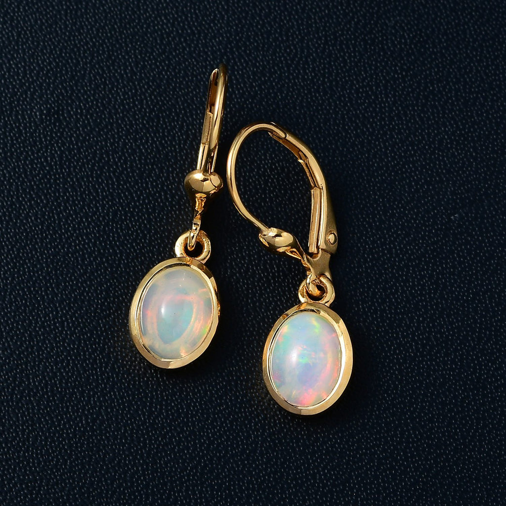 Natürliche, äthiopische Welo Opal Ohrringe, 925 Silber vergoldet ca. 1.58 ct